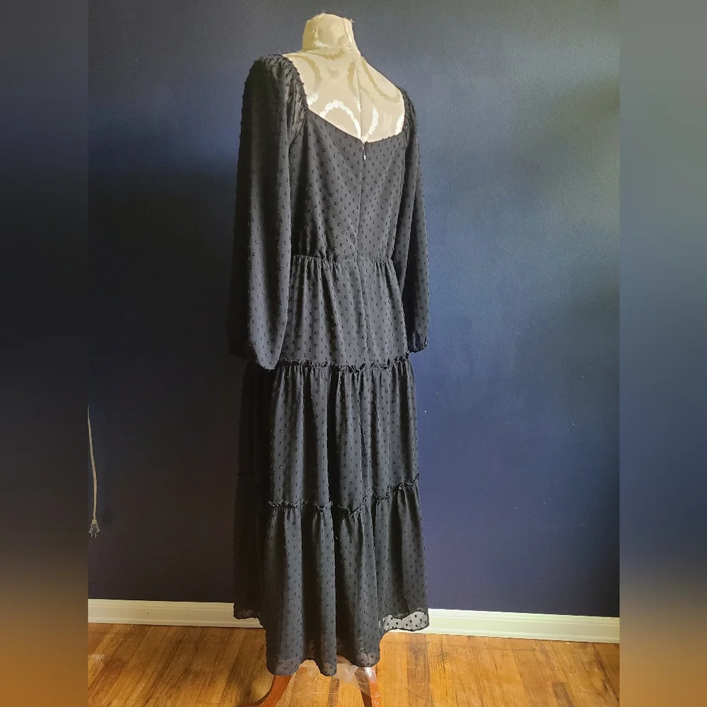 J. CREW TIERED LONG-SLEEVE MIDI DRESS IN SWISS DOT Size 12 Black - Picture 5 of 10